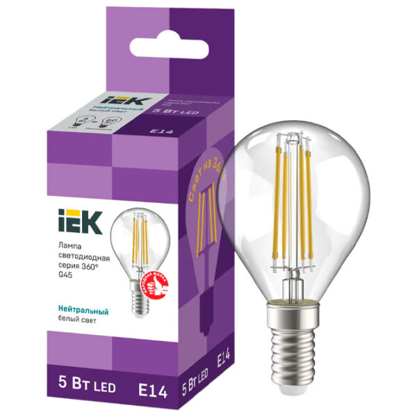 Bec LED cu filament IEK G45 LLF-G45-5-230-40-E14-CL E14 | 5 W | White photo 3