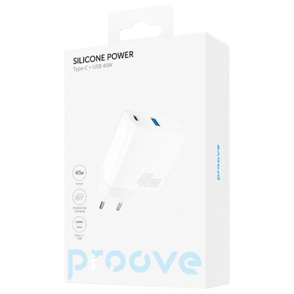 Încărcător de rețea Proove Silicone Power (45 W) White  / White photo 5