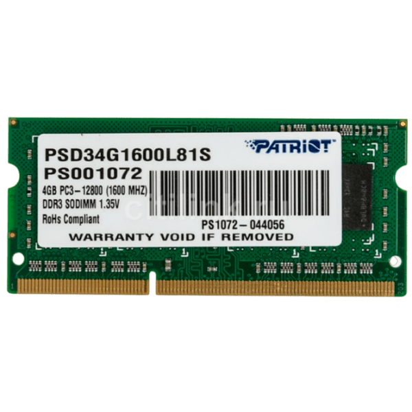 Оперативная память 4 ГБ Patriot Signature Line PSD34G1600L81S SO-DIMM, DDR3, 1600 МГц photo 1