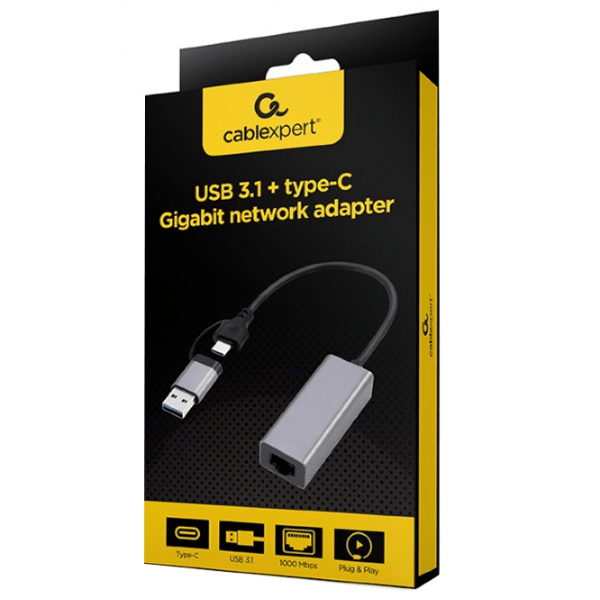 Adapter Cablexpert A-USB3AC-LAN-01 Gray USB Type-C photo 2