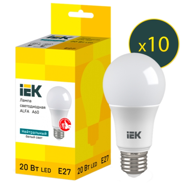 Комплект лампочек светодиодная IEK ALFA A60 LLA-A60-12-230-40-E27 E27 | 12 Вт | White photo 1