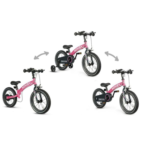 Bicicletă fără pedale Qplay Miniby 14" Pink Black Metal / Pentru copii photo 2