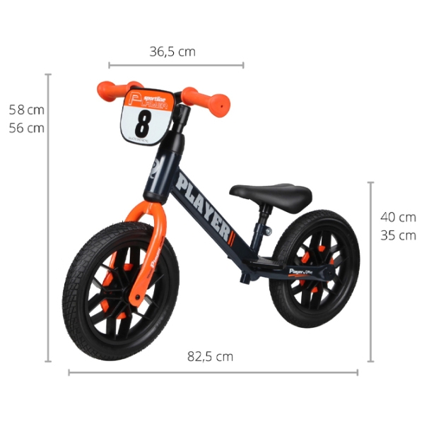 Bicicletă fără pedale Qplay Player 12" Orange Black Oțel / Pentru copii photo 5