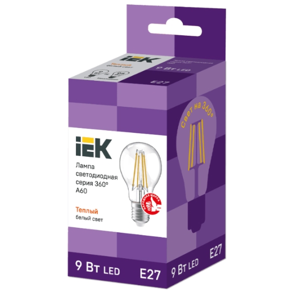 Лампочка светодиодная IEK A60 LLF-A60-9-230-40-E27-CL E27 | 9 Вт | White photo 2