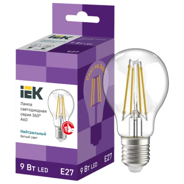 Лампочка светодиодная IEK A60 LLF-A60-9-230-40-E27-CL E27 | 9 Вт | White photo 3