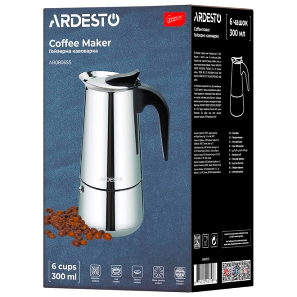 Cafetieră gheizer Ardesto AR0806SS
Inox 300 ml, Oțel inoxidabil photo 6