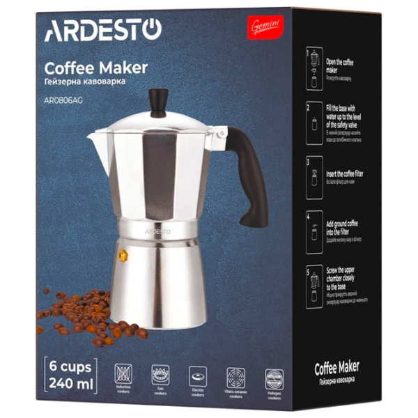 Cafetieră gheizer Ardesto AR0806AG
Inox 240 ml, Aluminiu photo 6