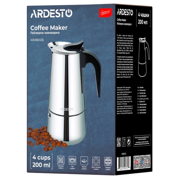 Cafetieră gheizer Ardesto AR0804SS
Inox 200 ml, Oțel inoxidabil photo 6