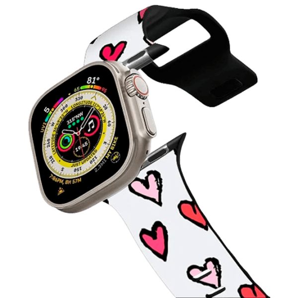 Ремень Apple Watch Ultra 2 Impact Band Romantic Girly Pink Red Sketched Hearts Pattern on White Черный Разноцветный , 38, 40, 41 мм photo 1