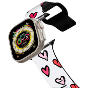 Ремень Apple Watch Ultra 2 Impact Band Romantic Girly Pink Red Sketched Hearts Pattern on White Черный Разноцветный , 38, 40, 41 мм