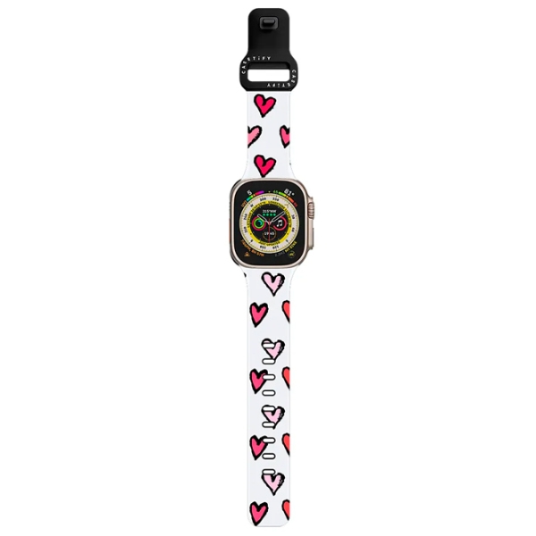Ремень Apple Watch Ultra 2 Impact Band Romantic Girly Pink Red Sketched Hearts Pattern on White Черный Разноцветный , 38, 40, 41 мм photo 2