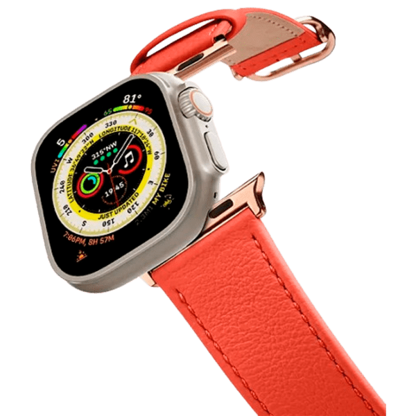 Curelușă Apple Watch Genuine Leather Band Orange Piele, 42, 44, 45, 49 mm photo 1
