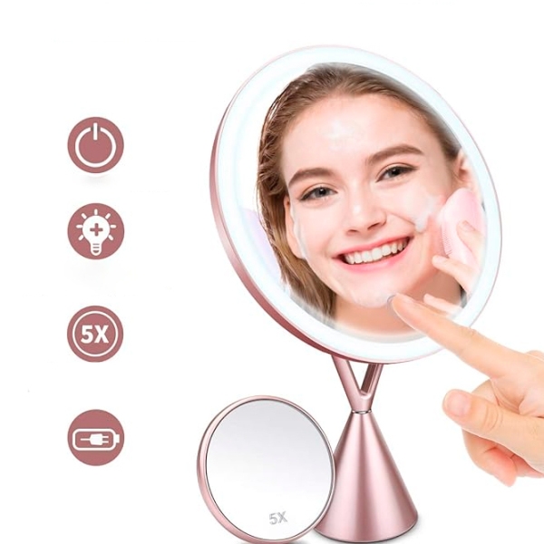 Зеркало для макияжа LED Mirror RM282-SL Розовое Золото  photo 3