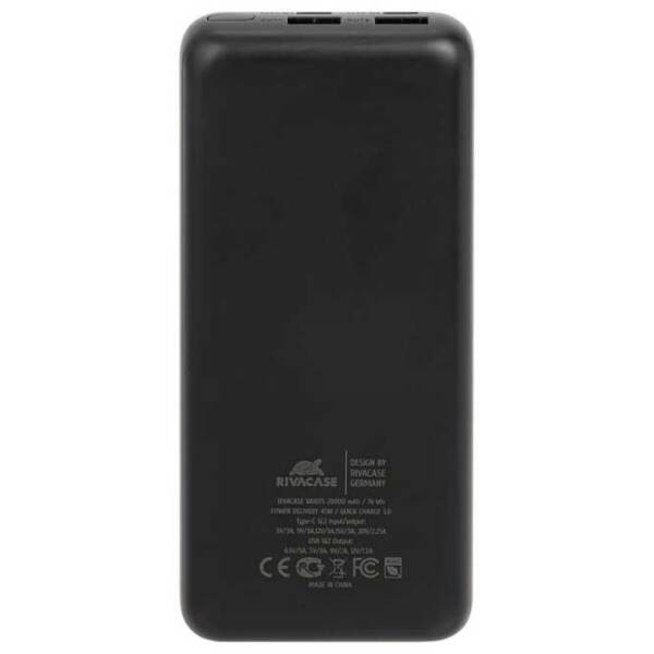 Power Bank 20000 мАч RivaCase VA1075 (45 Вт) Черный  photo 3