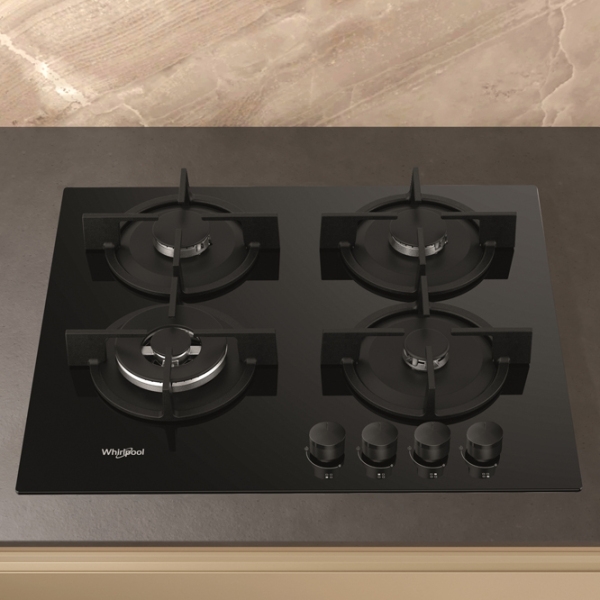 Plită încorporabilă pe gaz Whirlpool GOR 625/ NB1 Black Sticlă călită, Gratare: Fontă photo 4