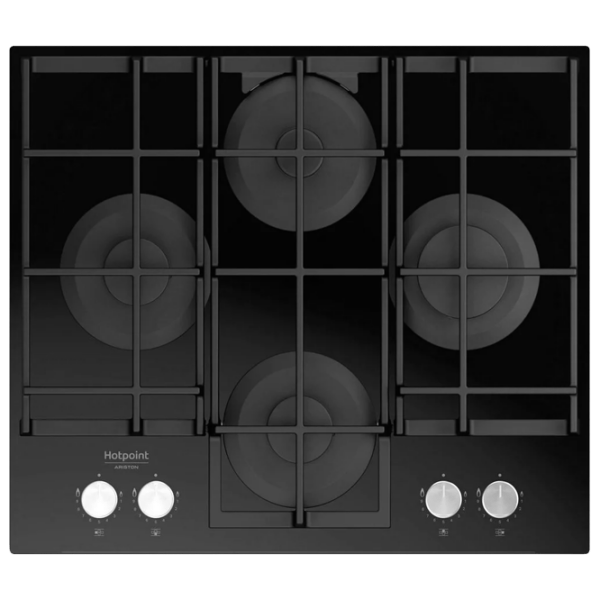 Plită încorporabilă pe gaz Hotpoint-Ariston HAGS 61F/ BK Black Sticlă călită, Gratare: Fontă photo 1