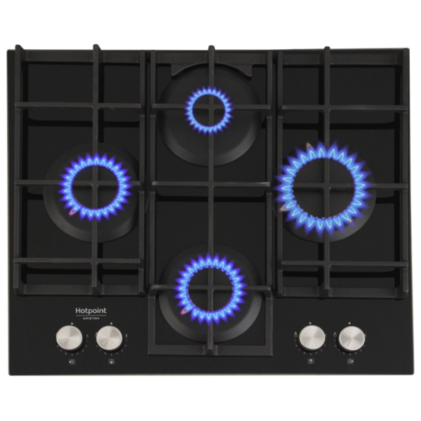 Plită încorporabilă pe gaz Hotpoint-Ariston HAGS 61F/ BK Black Sticlă călită, Gratare: Fontă photo 2