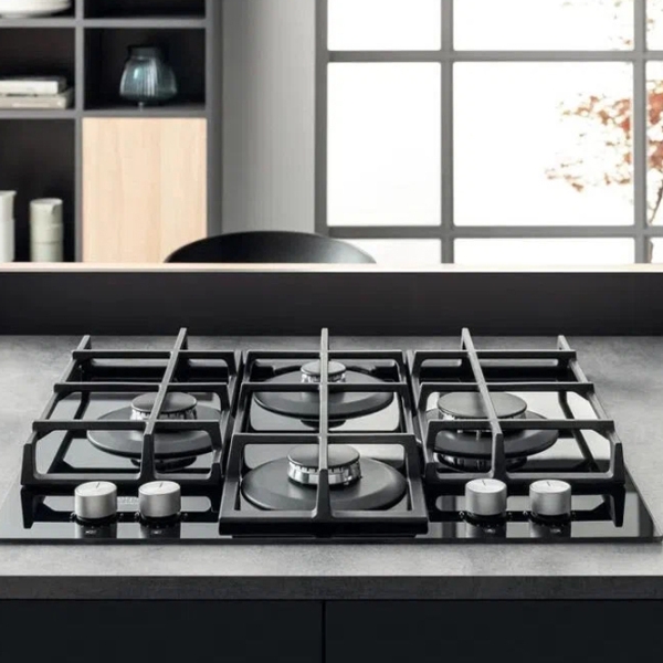 Plită încorporabilă pe gaz Hotpoint-Ariston HAGS 61F/ BK Black Sticlă călită, Gratare: Fontă photo 4