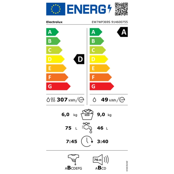 Mașină de spălat cu uscător Electrolux EW7WP369S White 9 kg, 1600 rpm, A photo 5