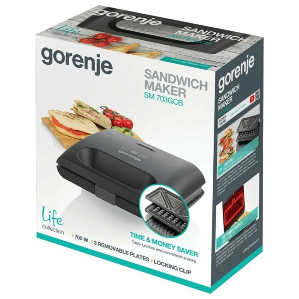 Aparat pentru sandvișuri Gorenje SM703GCB Black 700 W, Cantitatea de sandwich-uri:  photo 5