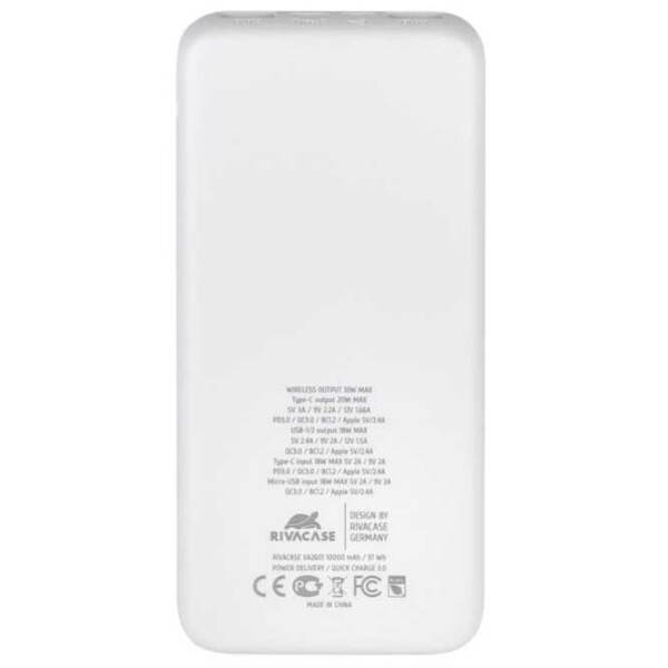 Power Bank 10000 мАч RivaCase VA2601 (10 Вт) Белый  photo 3