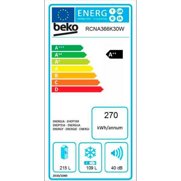 Frigider Beko RCNA366K30W White 215l/ No Frost, 109l/ No Frost, A++ photo 7