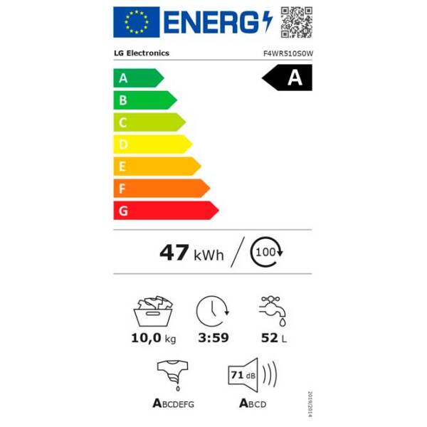 Mașină de spălat LG F4WR510S0W White 10 kg, 1400 rpm, A photo 6