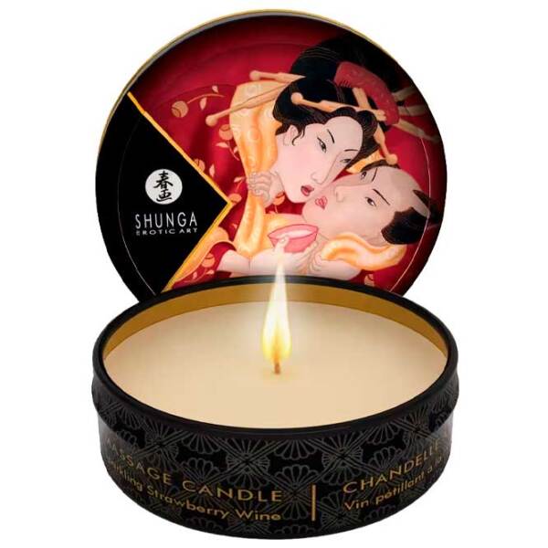 Lumânare de masaj Shunga Mini Romance Candle Strawberry 30 ml  photo 2