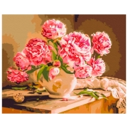 Pictură pe numere BrushMe Bujori într-un interior confortabil 50 x 40 cm, P&acirc;nză