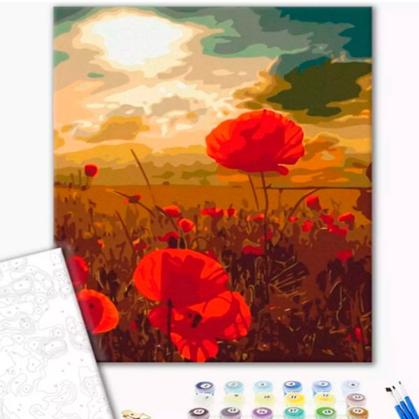 Pictură pe numere BrushMe Maci sub soarele arzător 50 x 40 cm, P&acirc;nză photo 2