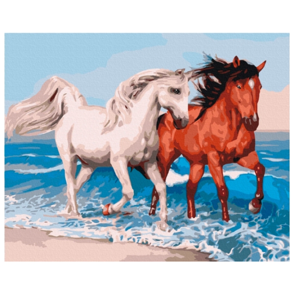 Pictură pe numere BrushMe Cai pe coastă 50 x 40 cm, P&acirc;nză photo 1