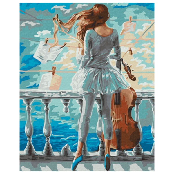 Pictură pe numere BrushMe Fata muzicală 50 x 40 cm, P&acirc;nză photo 1