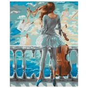 Pictură pe numere BrushMe Fata muzicală 50 x 40 cm, P&acirc;nză