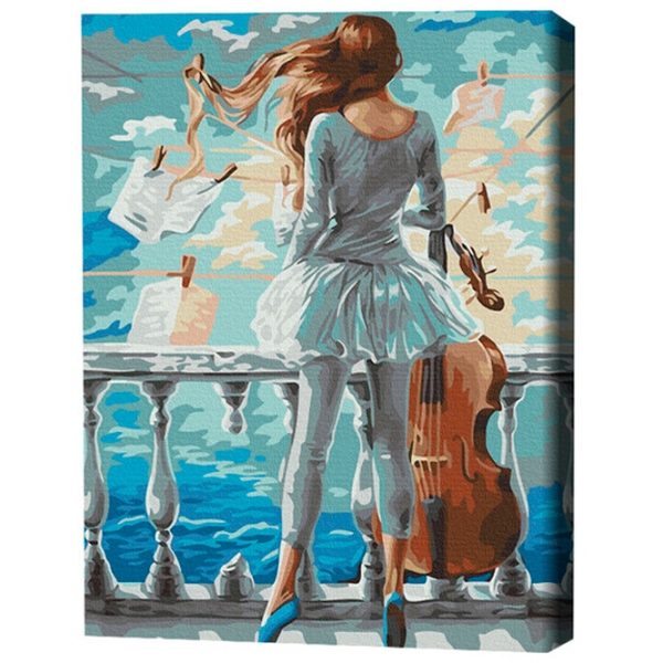 Pictură pe numere BrushMe Fata muzicală 50 x 40 cm, P&acirc;nză photo 3