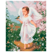 Pictură pe numere BrushMe Îngeraș cu o pasăre 50 x 40 cm, P&acirc;nză