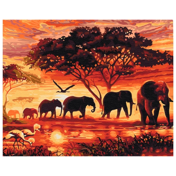 Pictură pe numere BrushMe Elefanții în savană 50 x 40 cm, P&acirc;nză photo 1