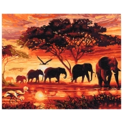 Pictură pe numere BrushMe Elefanții în savană 50 x 40 cm, P&acirc;nză