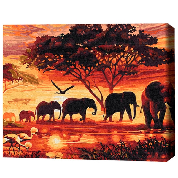 Pictură pe numere BrushMe Elefanții în savană 50 x 40 cm, P&acirc;nză photo 3