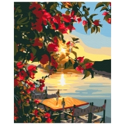Pictură pe numere BrushMe Apus de soare pe dig 50 x 40 cm, P&acirc;nză