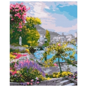 Pictură pe numere BrushMe Grădină antică pe malul mării 50 x 40 cm, P&acirc;nză