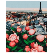 Pictură pe numere BrushMe Pionii cu vedere la Paris 50 x 40 cm, P&acirc;nză