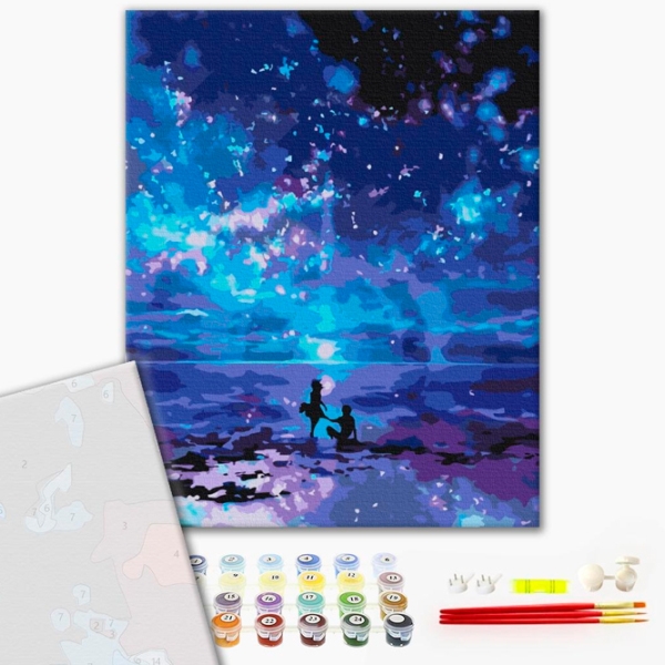 Pictură pe numere BrushMe Malul mării în culorile nopții 50 x 40 cm, P&acirc;nză photo 2