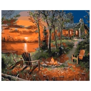 Pictură pe numere BrushMe Casa de pe malul lacului 50 x 40 cm, P&acirc;nză