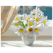 Pictură pe numere BrushMe Margarete într-o vază albă, pe fereastră 50 x 40 cm, P&acirc;nză