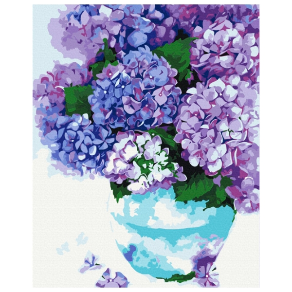 Pictură pe numere BrushMe Hortensia într-un vazon de culoarea cerului 50 x 40 cm, P&acirc;nză photo 1