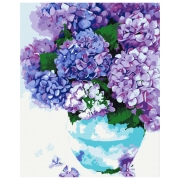 Pictură pe numere BrushMe Hortensia într-un vazon de culoarea cerului 50 x 40 cm, P&acirc;nză
