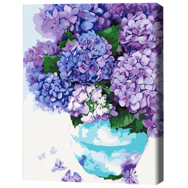 Pictură pe numere BrushMe Hortensia într-un vazon de culoarea cerului 50 x 40 cm, P&acirc;nză photo 3