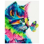 Pictură pe numere BrushMe Pisica în culori 50 x 40 cm, P&acirc;nză