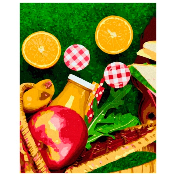 Pictură pe numere BrushMe Portocale din coș 50 x 40 cm, P&acirc;nză photo 1