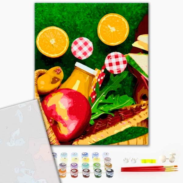 Pictură pe numere BrushMe Portocale din coș 50 x 40 cm, P&acirc;nză photo 2